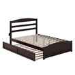 Warren Solid Wood Full Platform Bed with Footboard and Twin Trundle in Espresso