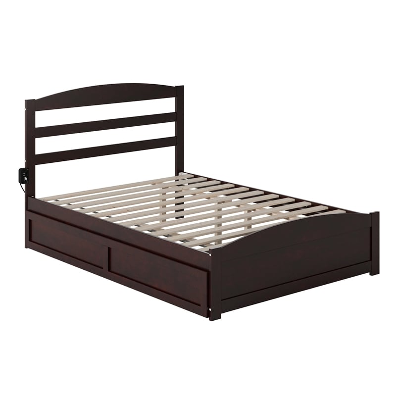 Warren Solid Wood Full Platform Bed with Footboard and Twin Trundle in Espresso