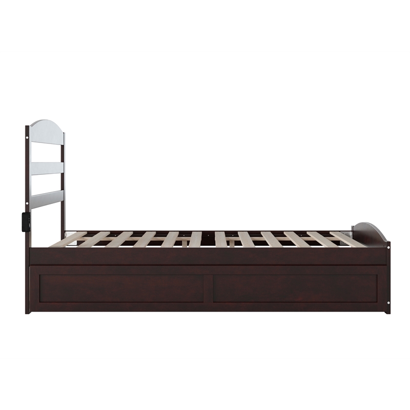 Warren Solid Wood Full Platform Bed with Footboard and Twin Trundle in Espresso