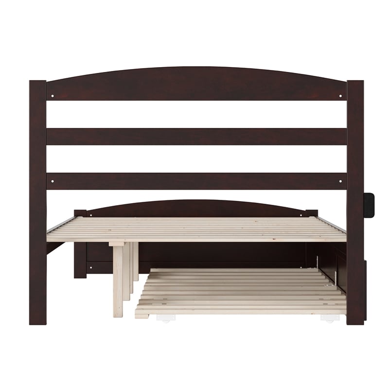 Warren Solid Wood Full Platform Bed with Footboard and Twin Trundle in Espresso