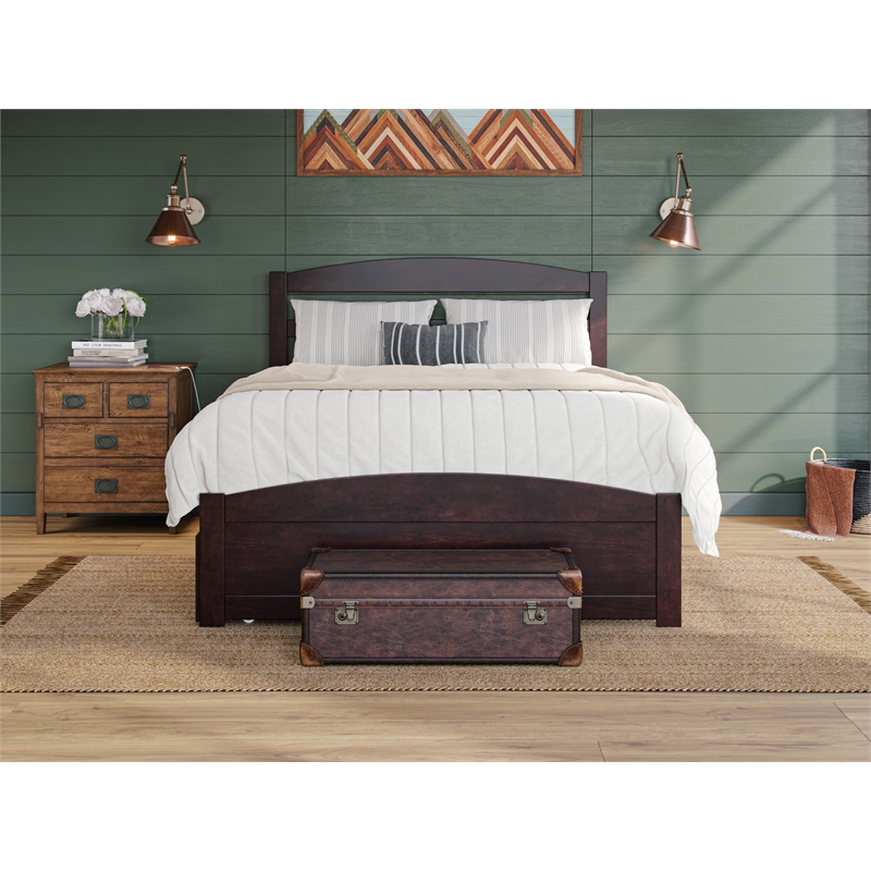 Warren Solid Wood Full Platform Bed with Footboard and Twin Trundle in Espresso