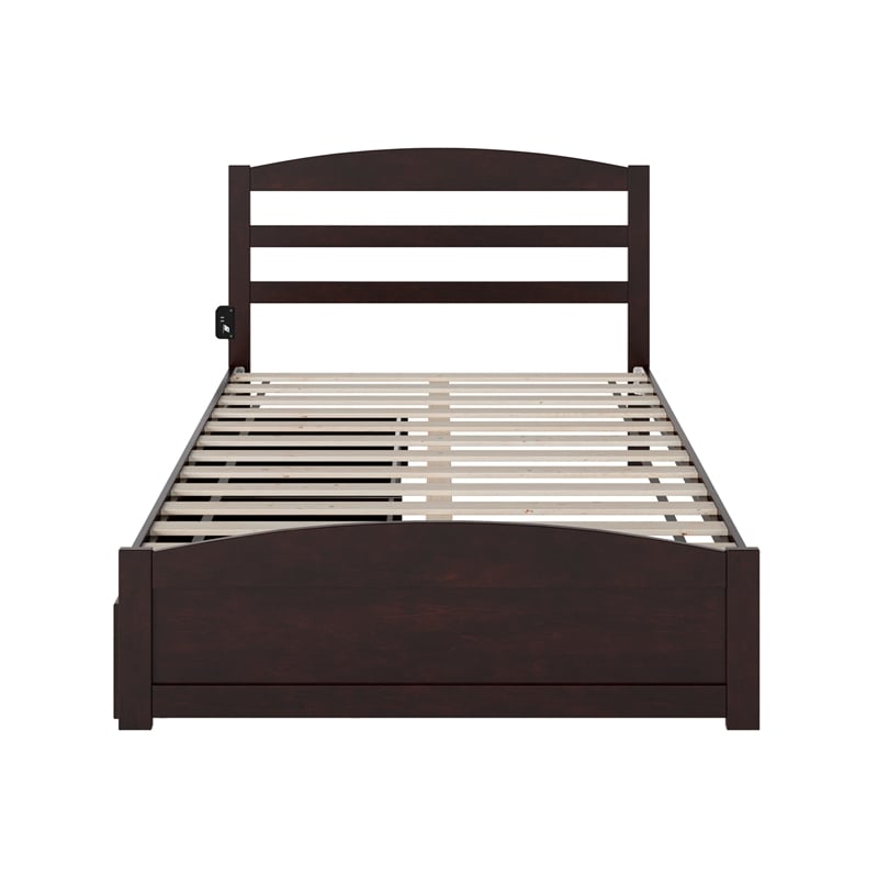Warren Solid Wood Platform Bed with Footboard 2 Storage Drawers Full Espresso