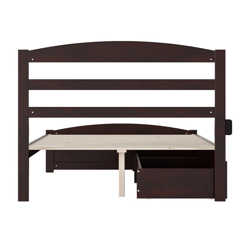 Warren Solid Wood Platform Bed with Footboard 2 Storage Drawers Full Espresso