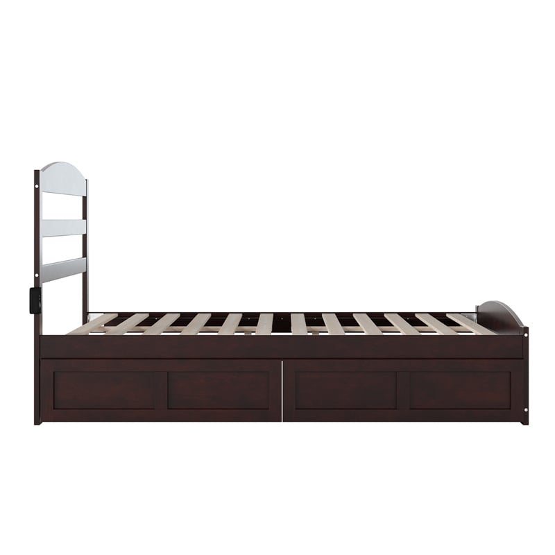 Warren Solid Wood Platform Bed with Footboard 2 Storage Drawers Full Espresso