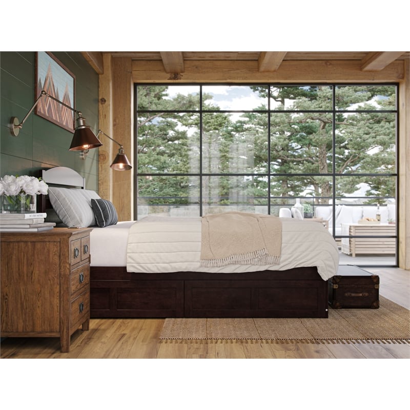 Warren Solid Wood Platform Bed with Footboard 2 Storage Drawers Full Espresso