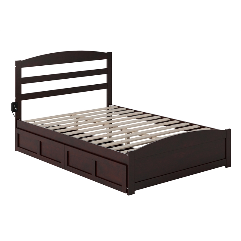 Warren Solid Wood Platform Bed with Footboard 2 Storage Drawers Full Espresso