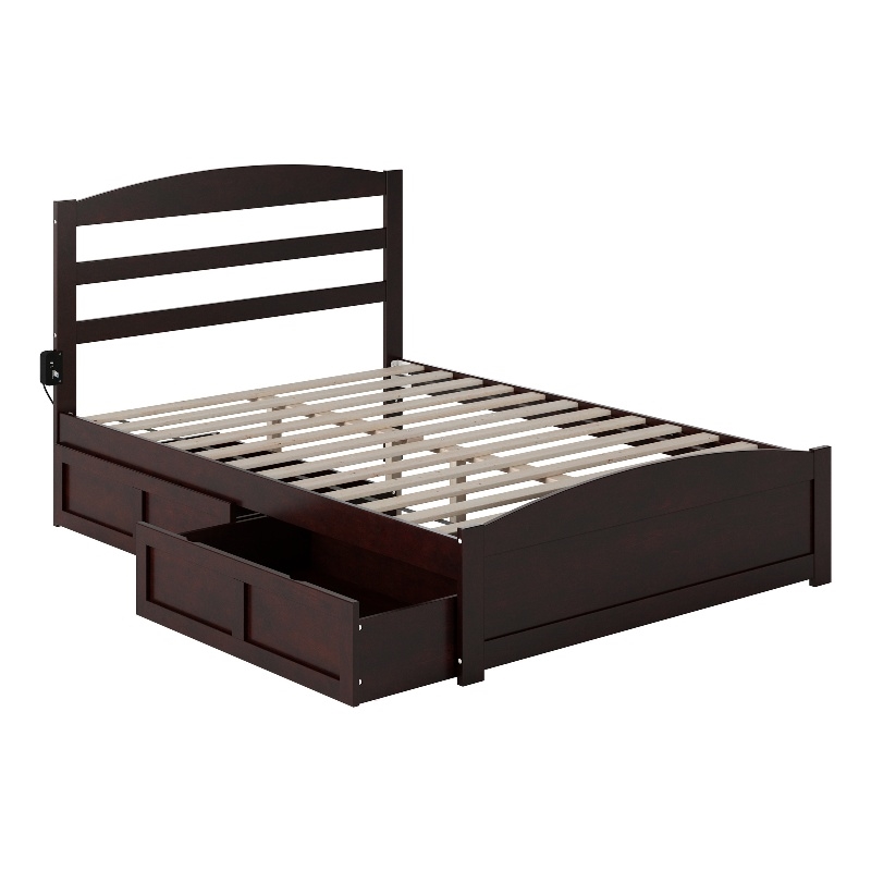 Warren Solid Wood Platform Bed with Footboard 2 Storage Drawers Full Espresso