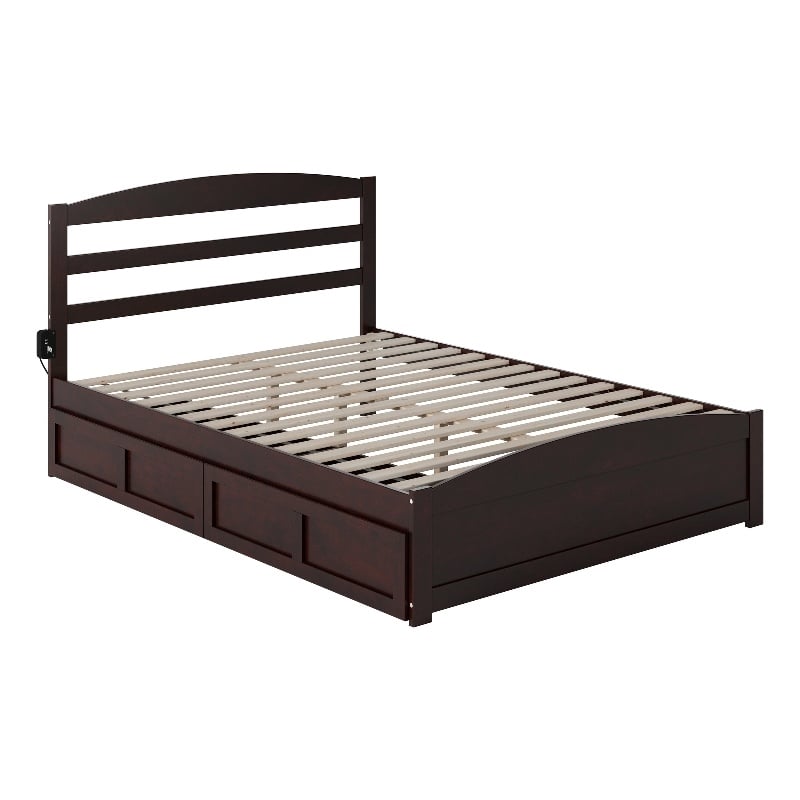 Warren Solid Wood Platform Bed with 2 Storage Drawers Queen in Espresso