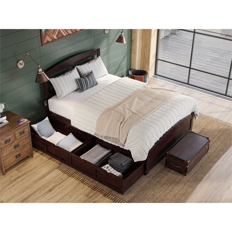 Warren Solid Wood Platform Bed with 2 Storage Drawers Queen in Espresso