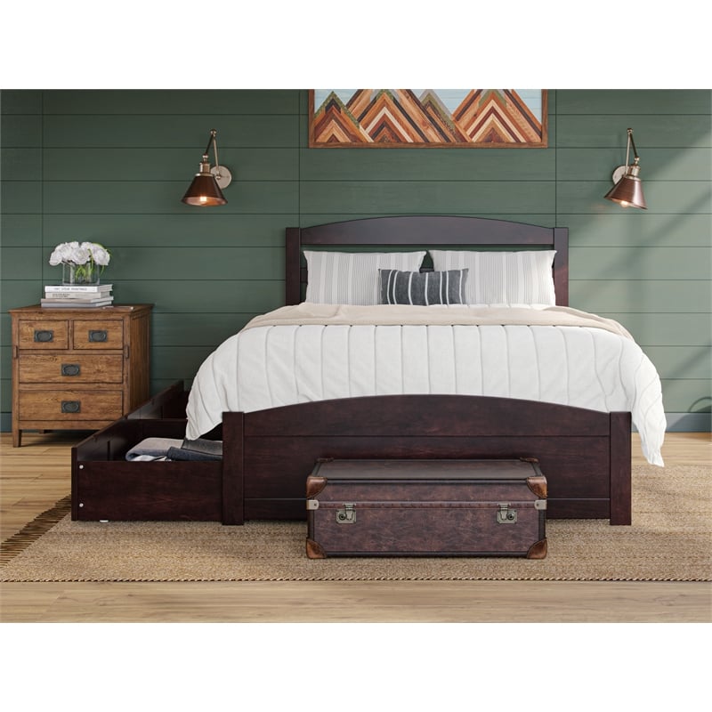 Warren Solid Wood Platform Bed with 2 Storage Drawers Queen in Espresso