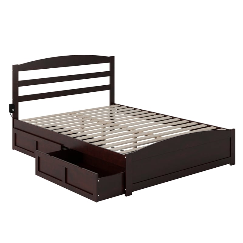 Warren Solid Wood Platform Bed with 2 Storage Drawers Queen in Espresso