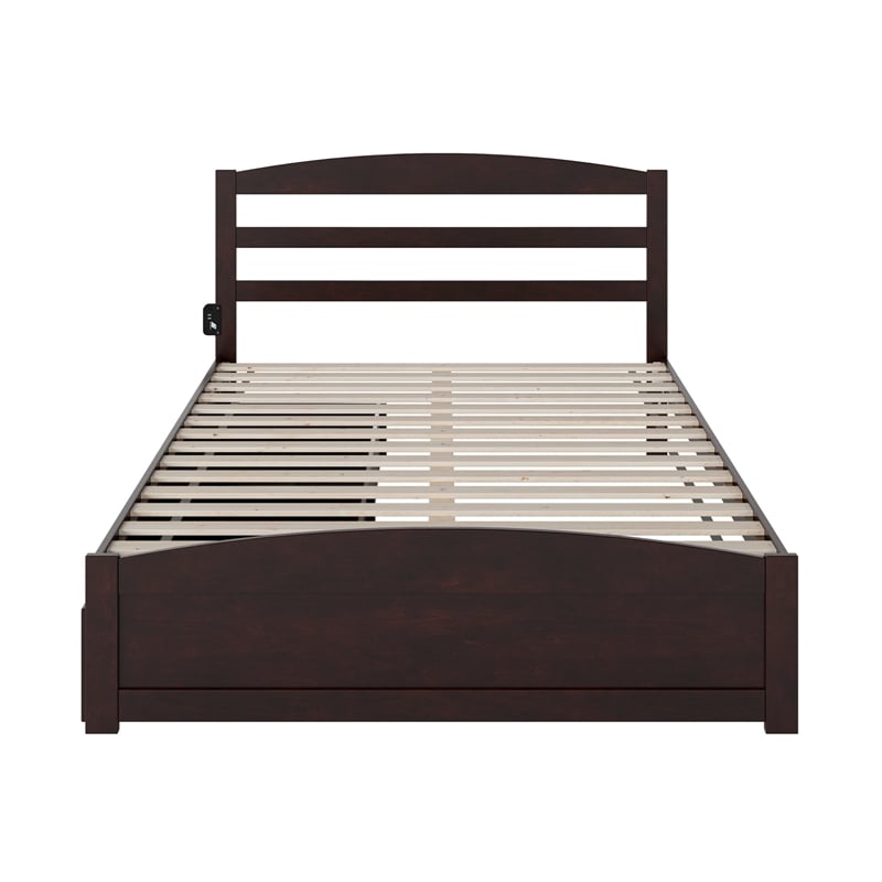 Warren Solid Wood Platform Bed with 2 Storage Drawers Queen in Espresso