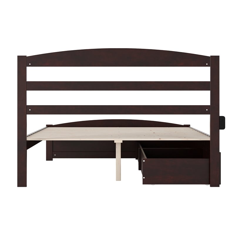 Warren Solid Wood Platform Bed with 2 Storage Drawers Queen in Espresso