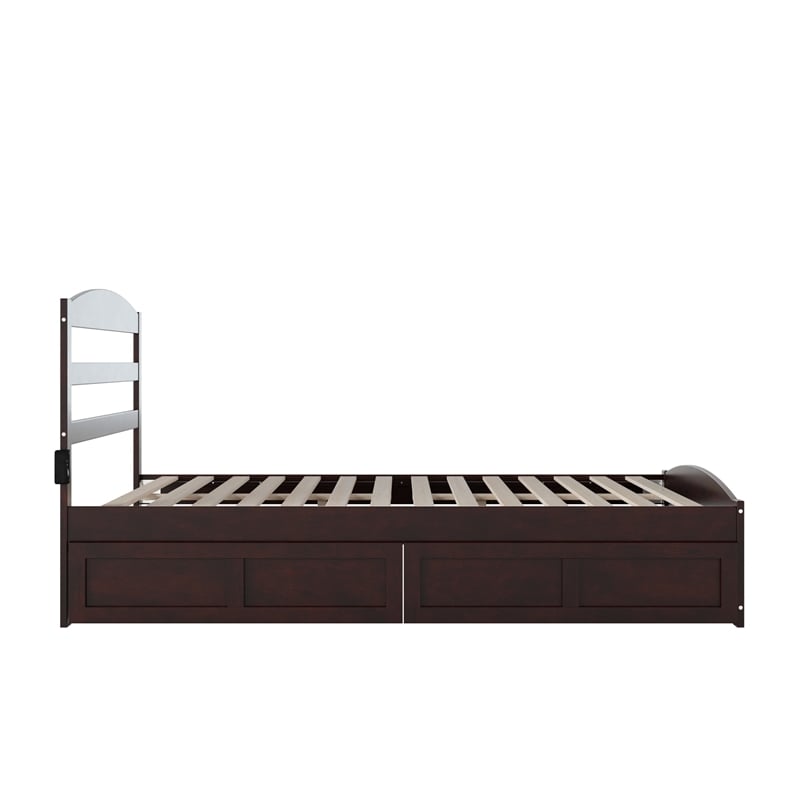 Warren Solid Wood Platform Bed with 2 Storage Drawers Queen in Espresso