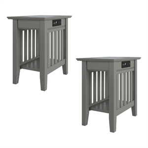 AFI Mission Solid Hardwood Side Table with USB Charger Set of 2 Gray