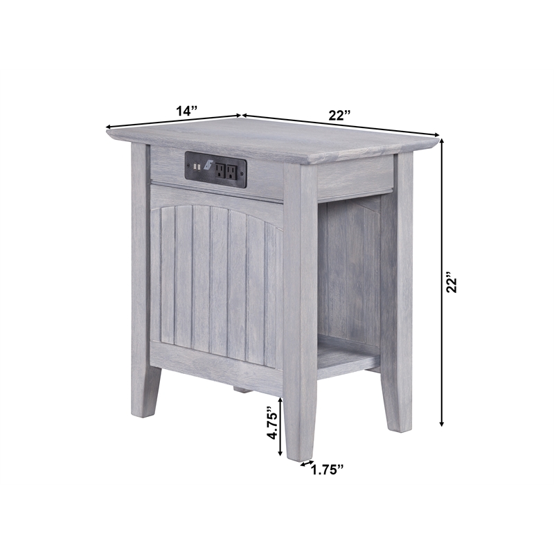 AFI Nantucket Solid Hardwood Side Table with USB Charger Set of 2 Driftwood