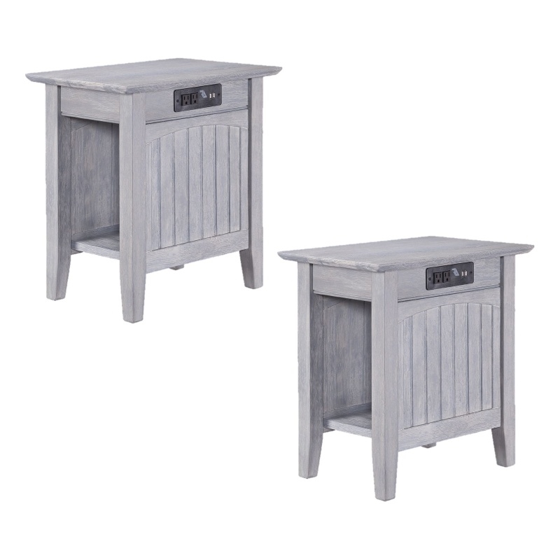 AFI Nantucket Solid Hardwood Side Table with USB Charger Set of 2 Driftwood