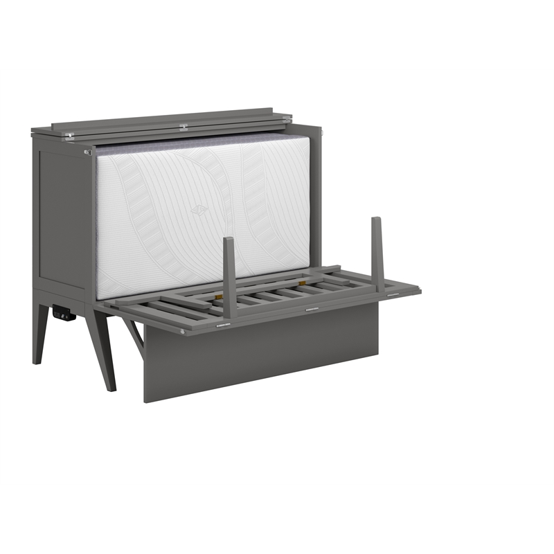 Northampton Full Wood Murphy Bed Desk with Mattress & Built-in Charger in Gray