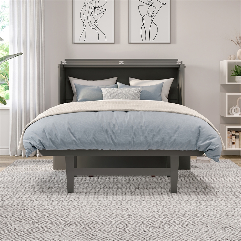 Northampton Full Wood Murphy Bed Desk with Mattress & Built-in Charger in Gray