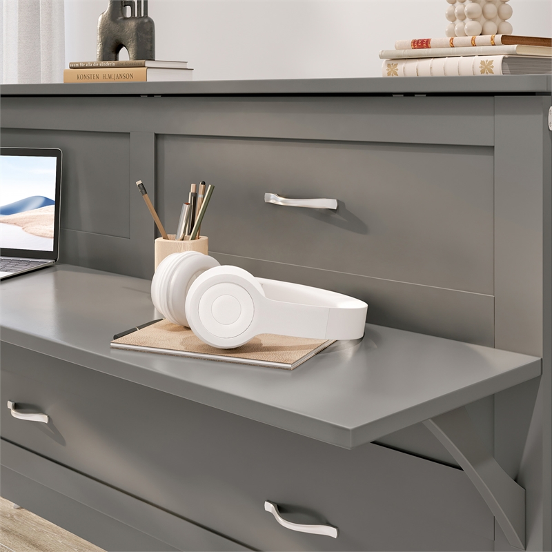 Northampton Full Wood Murphy Bed Desk with Mattress & Built-in Charger in Gray