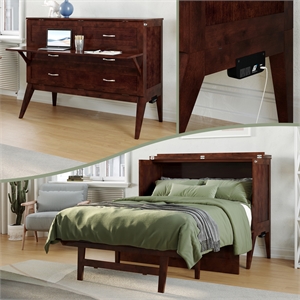 Northampton Full Wood Murphy Bed Desk with Mattress & Built-in Charger in Walnut