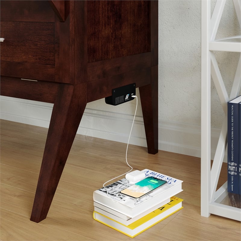 Northampton Full Wood Murphy Bed Desk with Mattress & Built-in Charger in Walnut