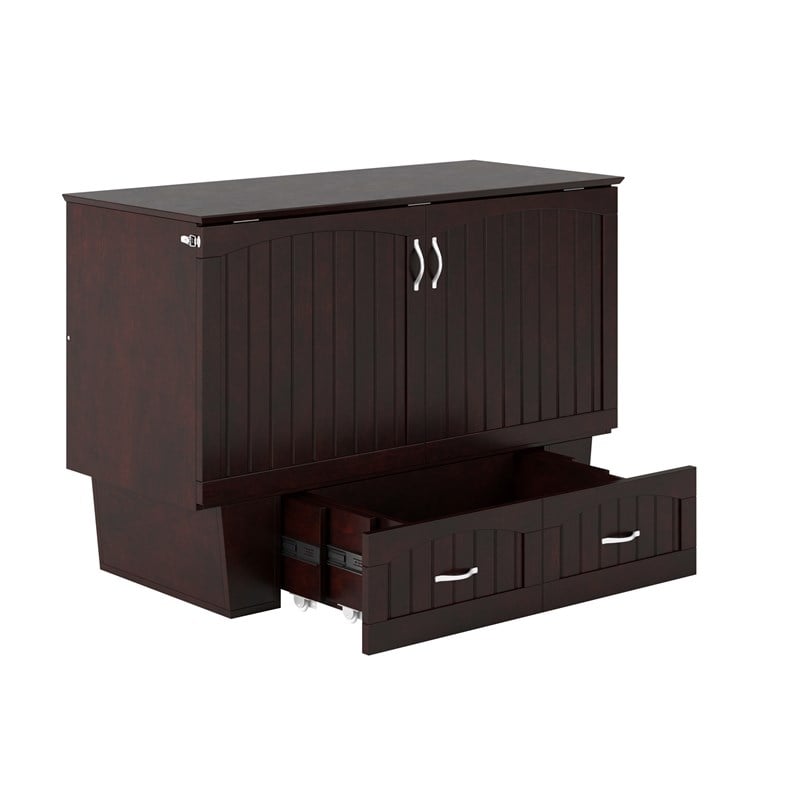 Nantucket Full Wood Murphy Bed Chest w/Mattress and Built-in Charger in Espresso