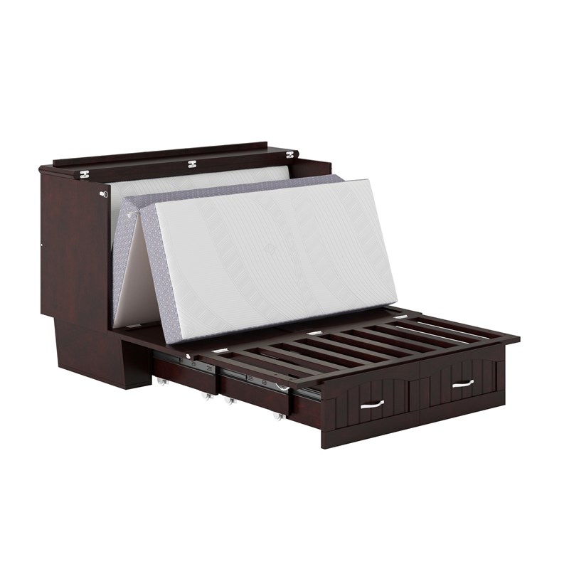 Nantucket Full Wood Murphy Bed Chest w/Mattress and Built-in Charger in Espresso
