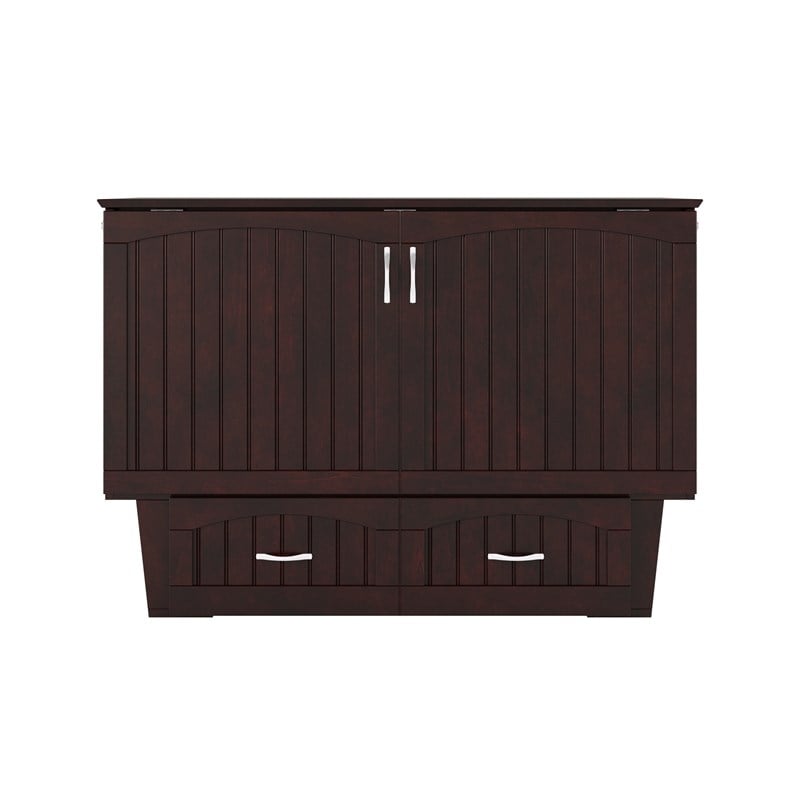 Nantucket Full Wood Murphy Bed Chest w/Mattress and Built-in Charger in Espresso
