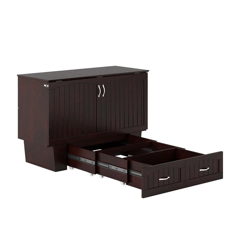 Nantucket Full Wood Murphy Bed Chest w/Mattress and Built-in Charger in Espresso