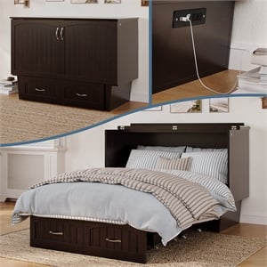Nantucket Full Wood Murphy Bed Chest w/Mattress and Built-in Charger in Espresso