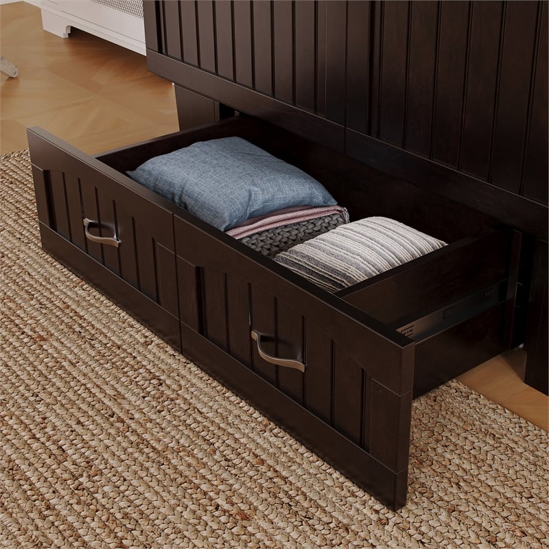 Nantucket Full Wood Murphy Bed Chest w/Mattress and Built-in Charger in Espresso