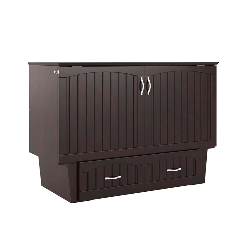 Nantucket Full Wood Murphy Bed Chest w/Mattress and Built-in Charger in Espresso