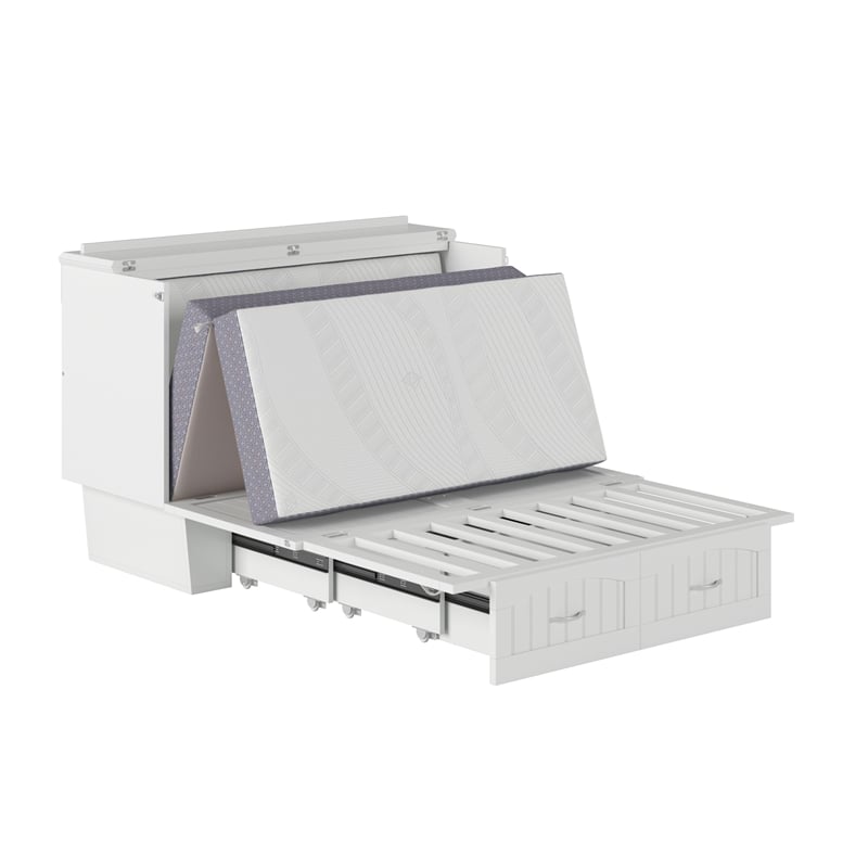 Nantucket Full Size Wood Murphy Bed Chest w/Mattress & Built-in Charger in White