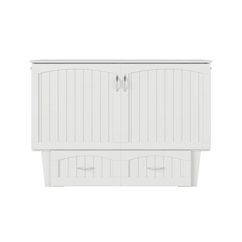 Nantucket Full Size Wood Murphy Bed Chest w/Mattress & Built-in Charger in White