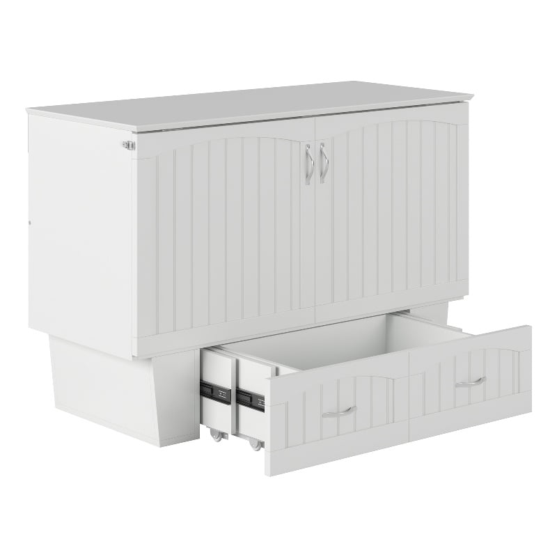 Nantucket Full Size Wood Murphy Bed Chest w/Mattress & Built-in Charger in White