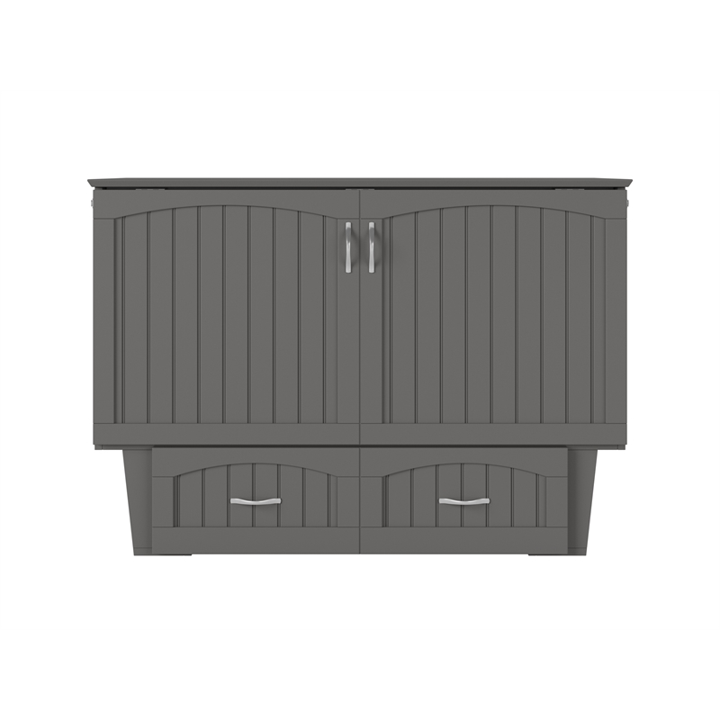 Nantucket Full Wood Size Murphy Bed Chest w/ Mattress & Built-in Charger in Gray