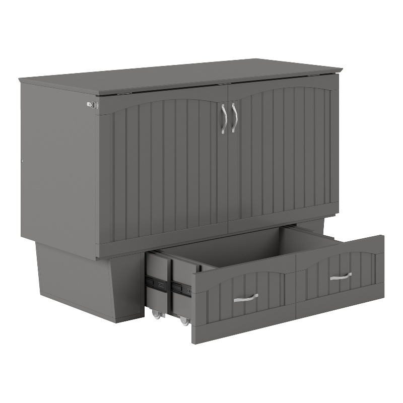 Nantucket Full Wood Size Murphy Bed Chest w/ Mattress & Built-in Charger in Gray
