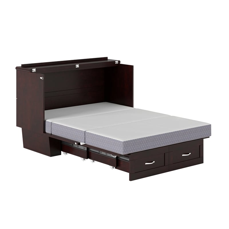 Monroe Solid Wood Frame Full Size Murphy Bed Chest with Mattress in Espresso