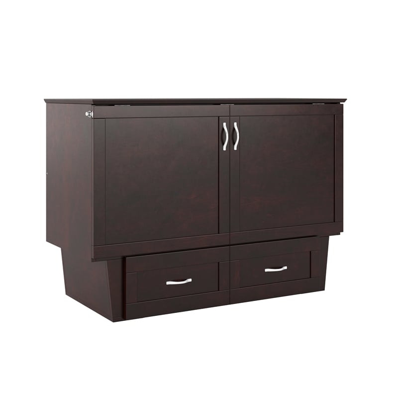 Monroe Solid Wood Frame Full Size Murphy Bed Chest with Mattress in Espresso