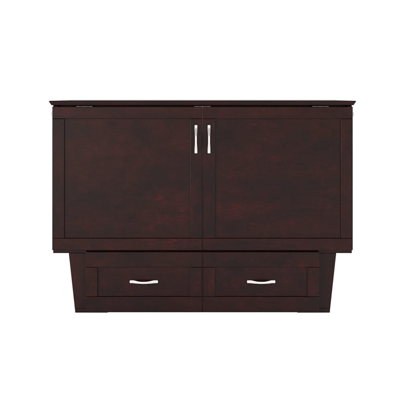 Monroe Solid Wood Frame Full Size Murphy Bed Chest with Mattress in Espresso