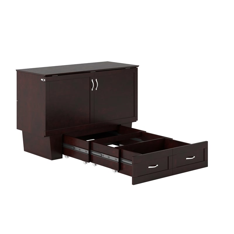 Monroe Solid Wood Frame Full Size Murphy Bed Chest with Mattress in Espresso