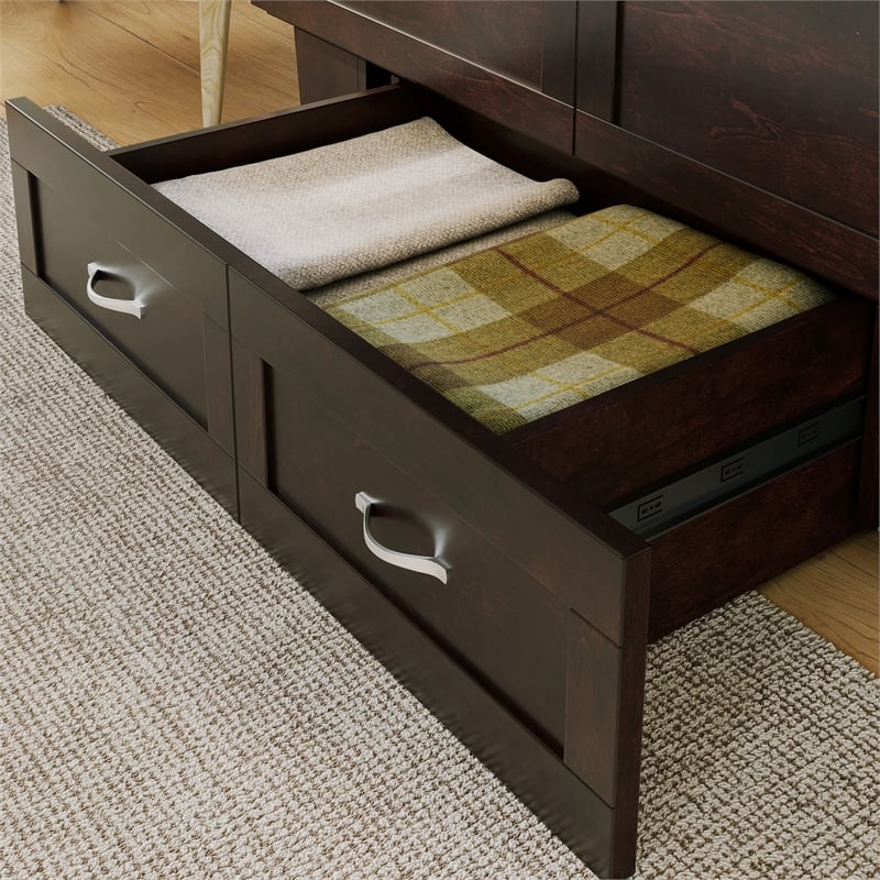 Monroe Solid Wood Frame Full Size Murphy Bed Chest with Mattress in Espresso