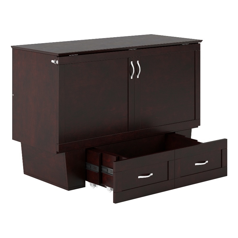 Monroe Solid Wood Frame Full Size Murphy Bed Chest with Mattress in Espresso