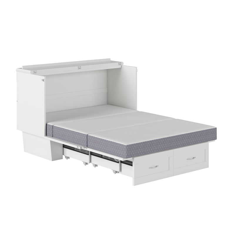 Monroe Solid Wood Frame Full Size Murphy Bed Chest with Mattress in White