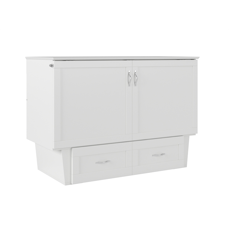 Monroe Solid Wood Frame Full Size Murphy Bed Chest with Mattress in White
