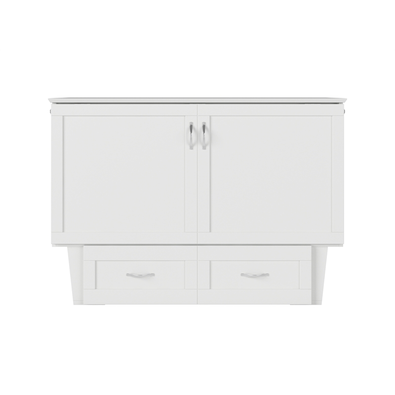 Monroe Solid Wood Frame Full Size Murphy Bed Chest with Mattress in White