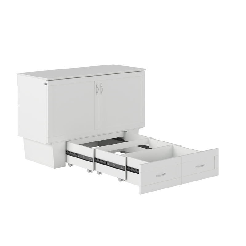 Monroe Solid Wood Frame Full Size Murphy Bed Chest with Mattress in White