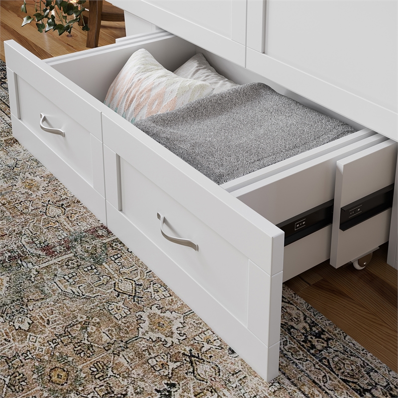 Monroe Solid Wood Frame Full Size Murphy Bed Chest with Mattress in White