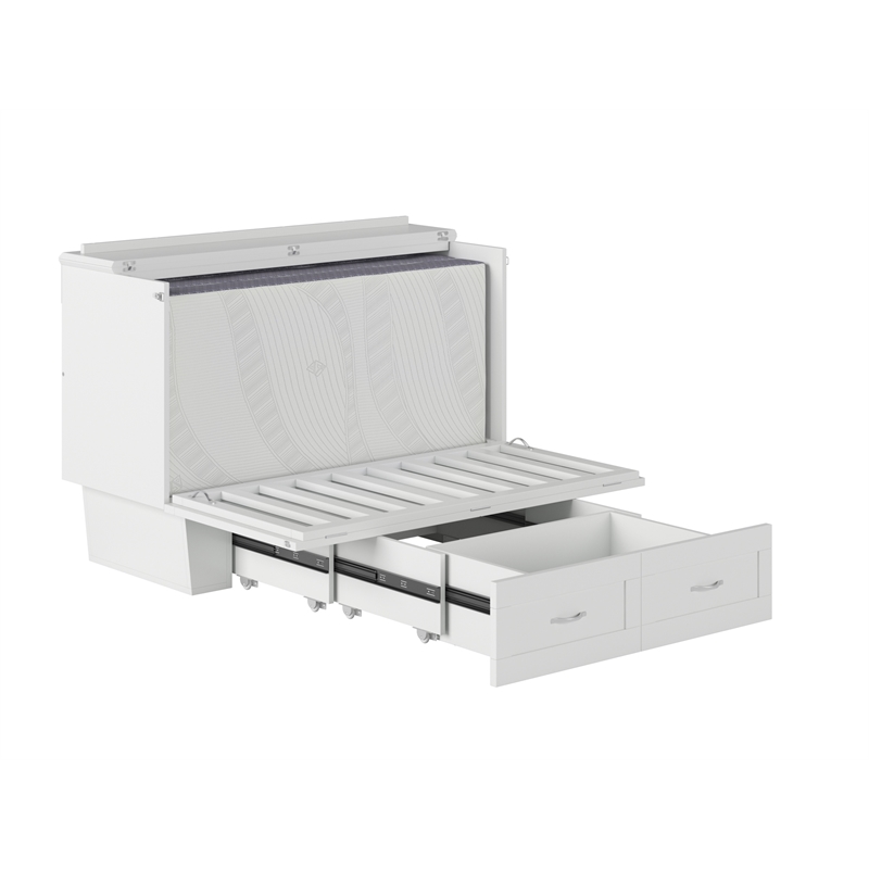 Monroe Solid Wood Frame Full Size Murphy Bed Chest with Mattress in White